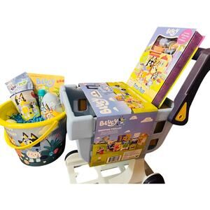 Bluey large Easter bundle shopping trolley includes some small  play groceries